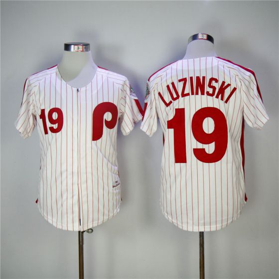 Men Philadelphia Phillies 19 Luzinski Red 1983 Throwback Edition MLB Jerseys